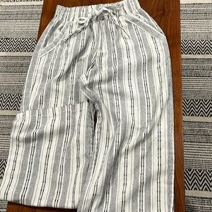 Black and white striped linen pants